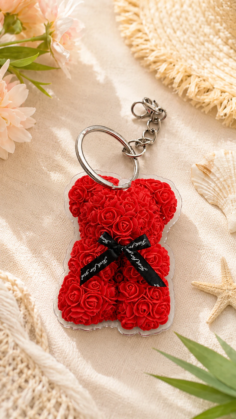 🧸 Porte-clés Ourson Roses Rouges